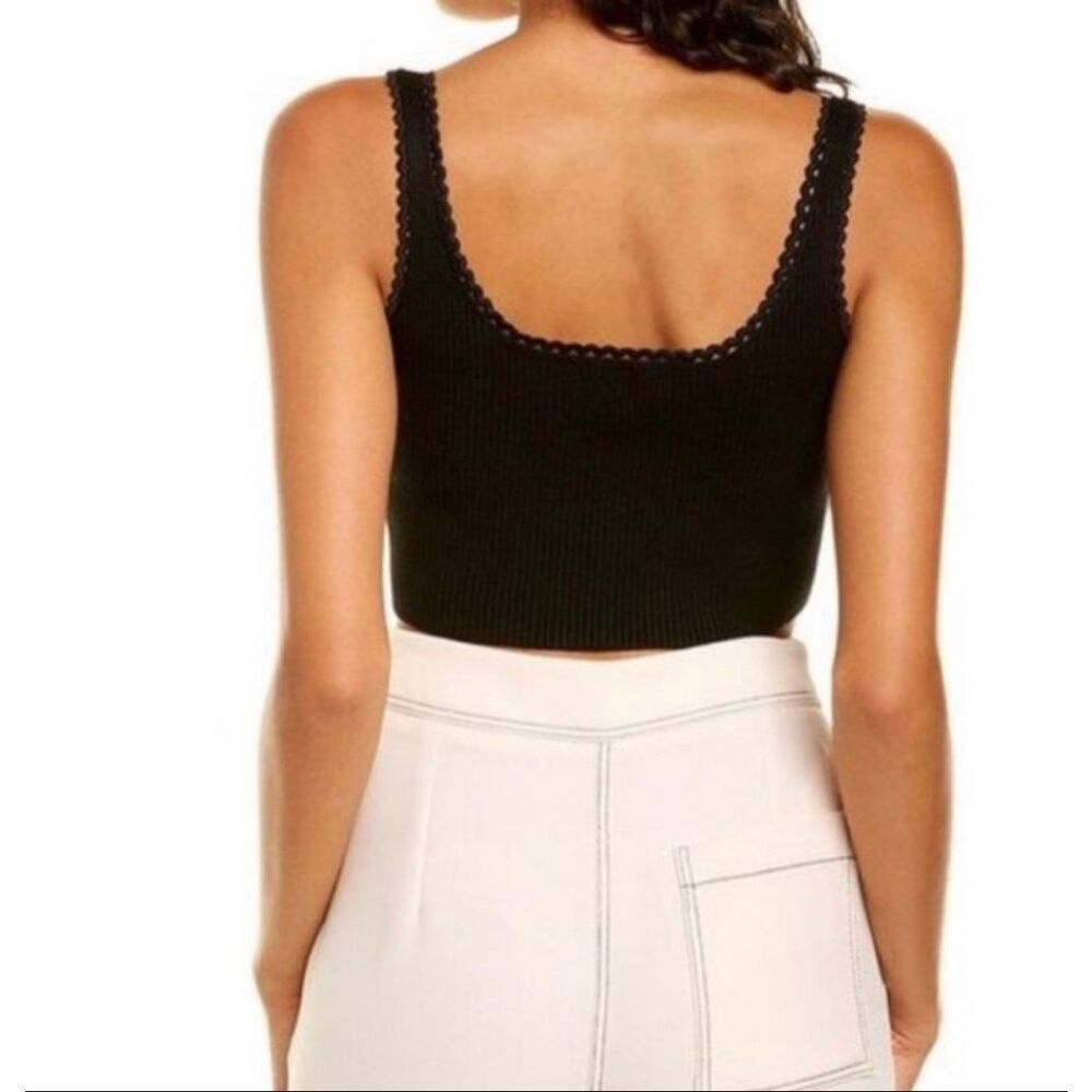 For Love & Lemons Ribbed Pointelle B-front Crop Tank Top | Black in Small - Picture 2 of 7